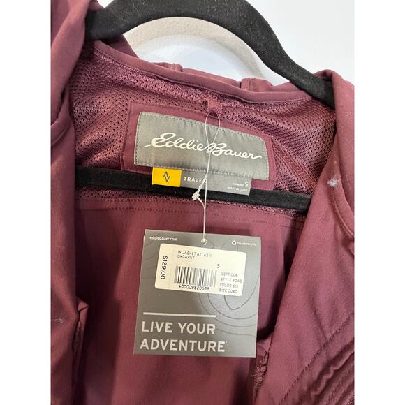 Eddie Bauer Atlas 2.0 TRAVEX Long Lightweight Vented Hooded Jacket Burgundy S - Picture 10 of 13